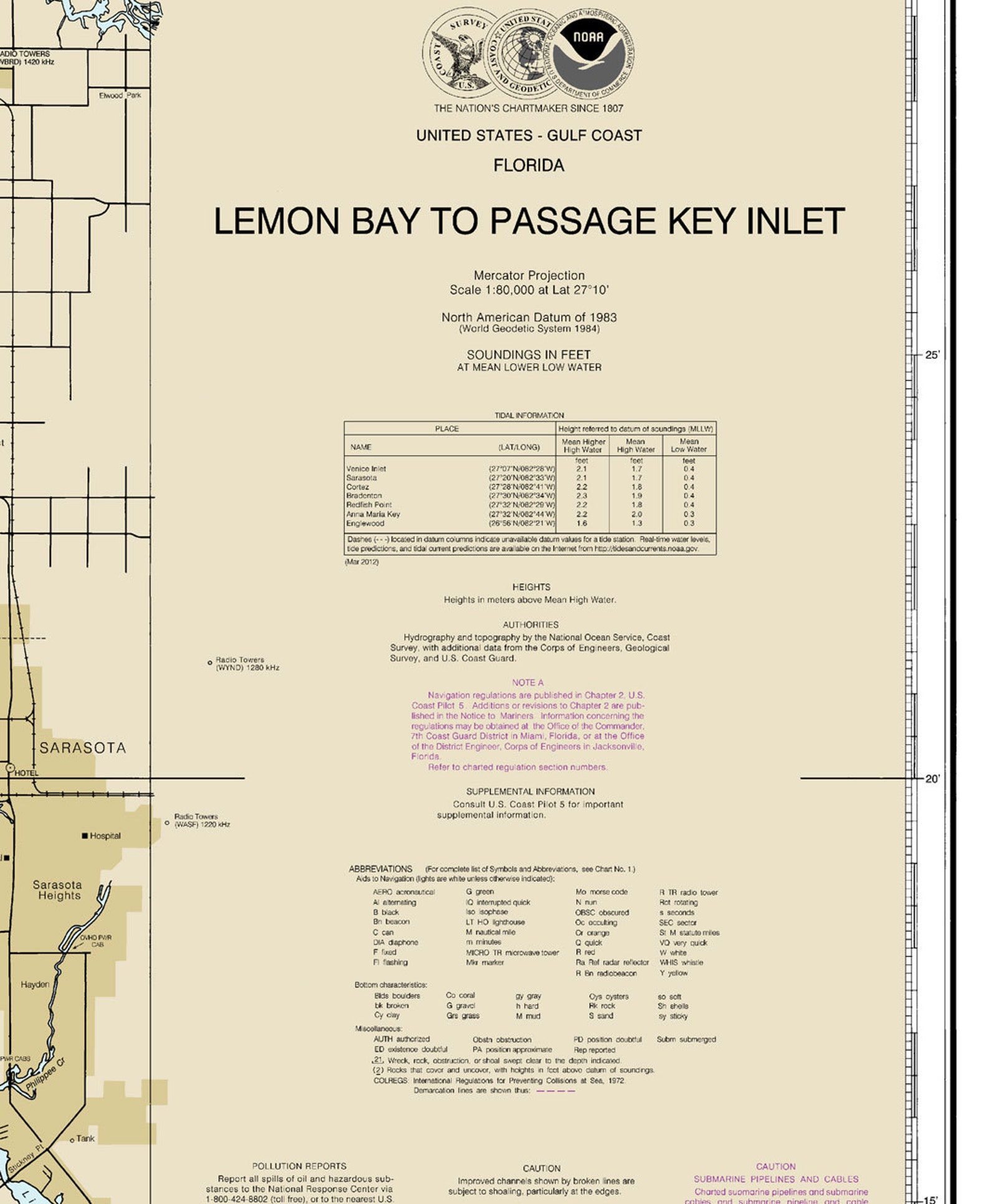 Lemon Bay to Passage Key Inlet 2014 Nautical Map Sarasota Venice Anna ...