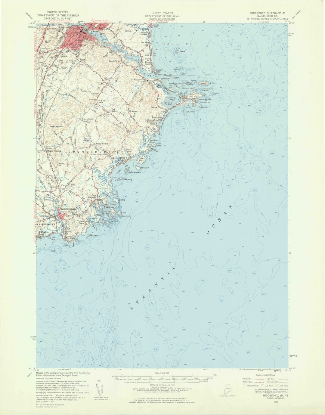 Biddeford 1956 1960 Old Topo Map Kennebunk Kennebunkport Saco Saco Bay