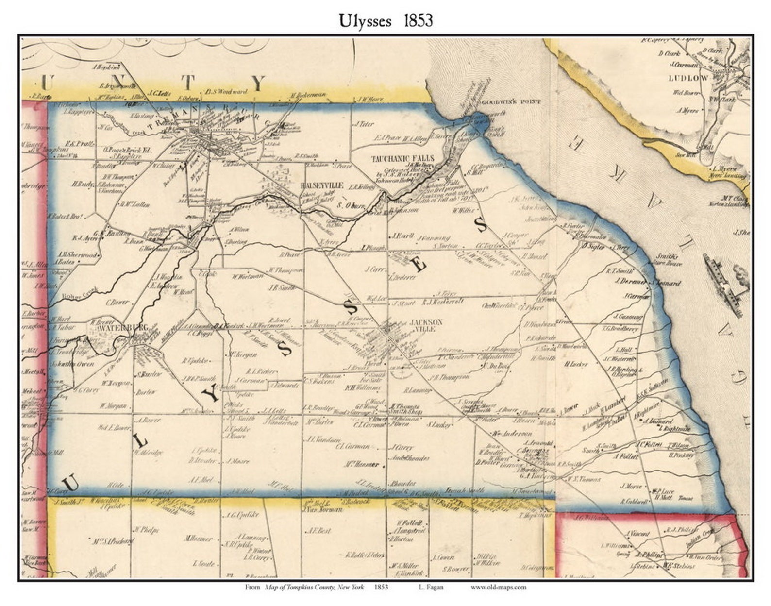 Ulysses 1853 Old Town Map With Homeowner Names New York Etsy