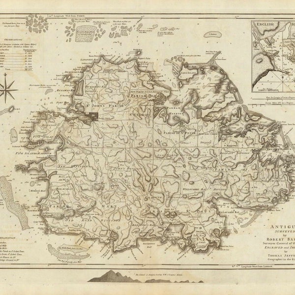 Antigua - 1788 Map Jefferys West Indian Atlas - Reprint