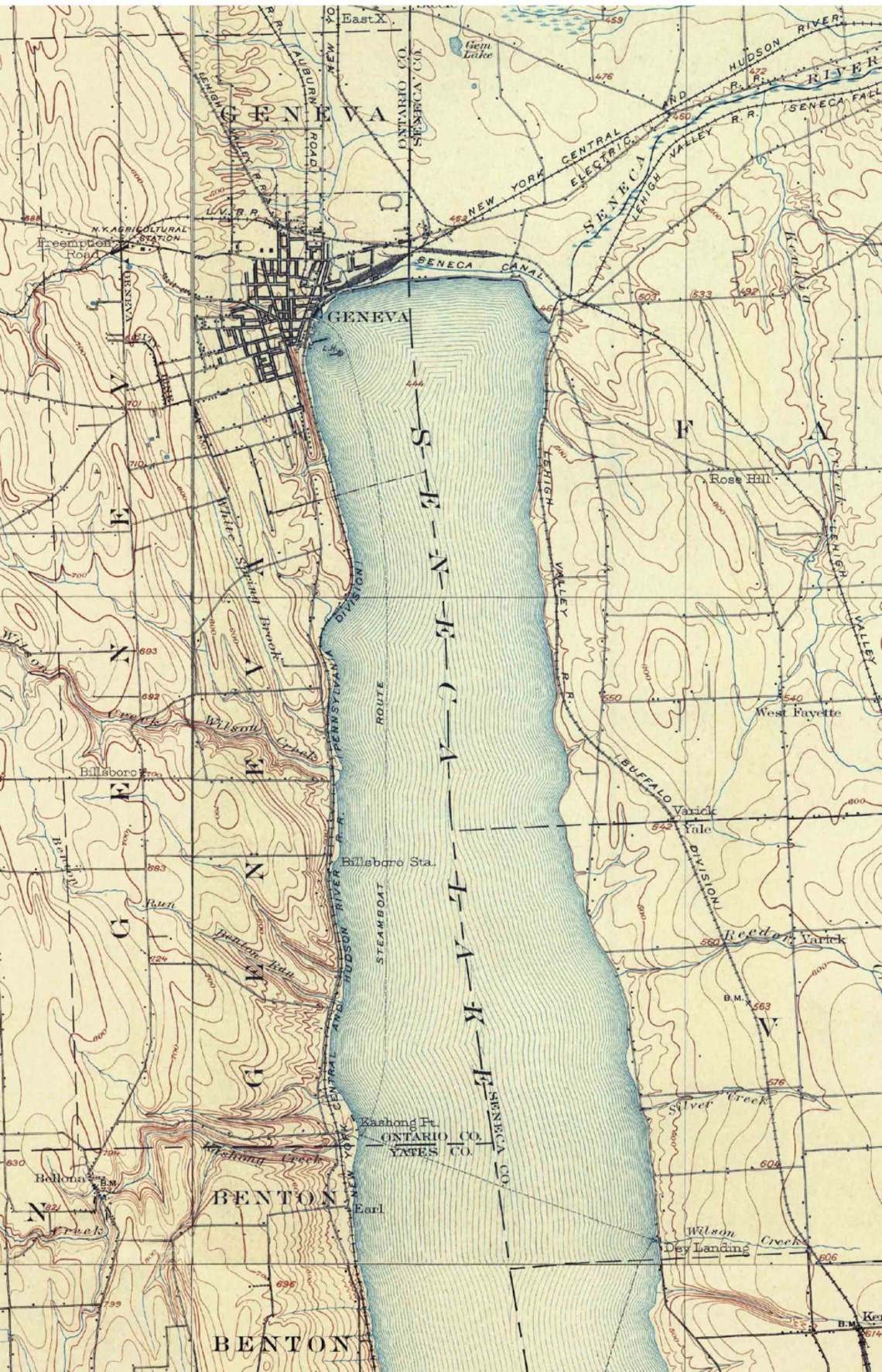 Seneca Lake 1902 USGS Old Topographical Map Custom Composite - Etsy