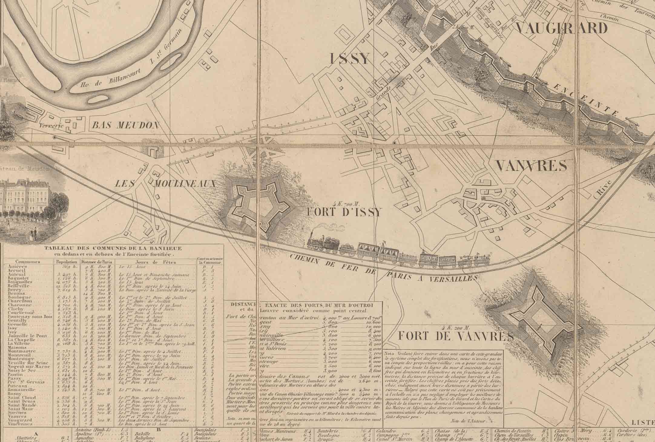 Old Map of Paris 1858 France - Walled City and Outlying