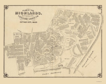 Oak Bluffs 1890 Subdivision Old Map Highlands Massachusetts Martha's Vineyard Town MA Reprint