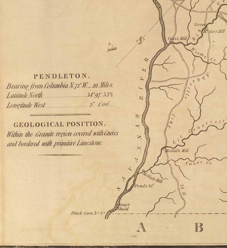 Pendleton District South Carolina 1825 Old County Wall Map Etsy