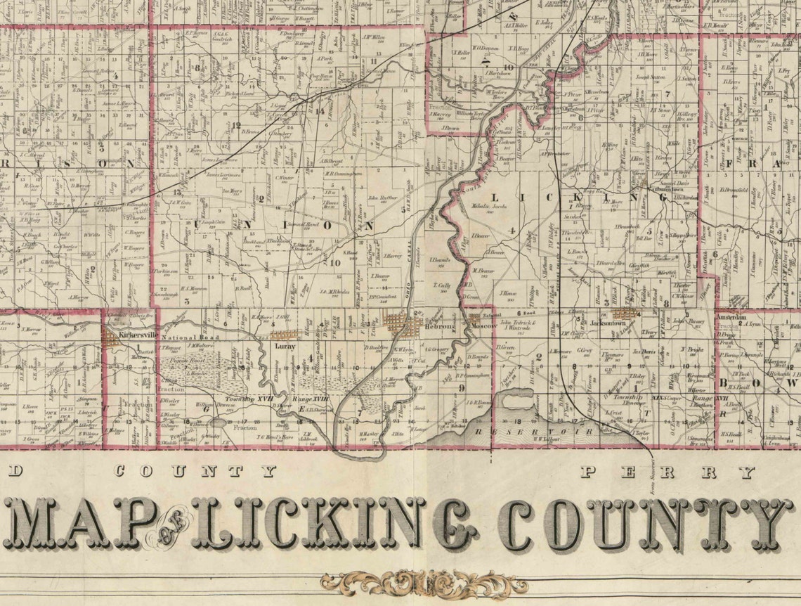 Licking County Ohio 1854 Old Wall Map Reprint With Homeowner Etsy