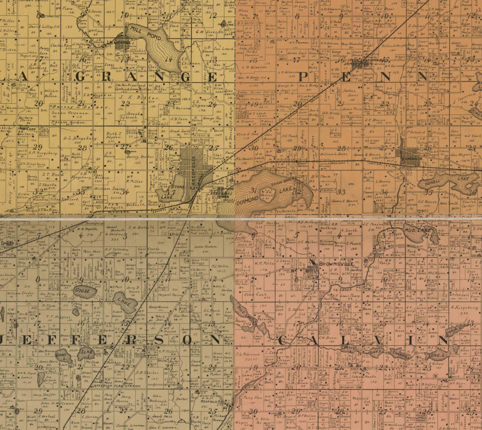 Cass County Michigan 1897 Old Wall Map Reprint With Etsy