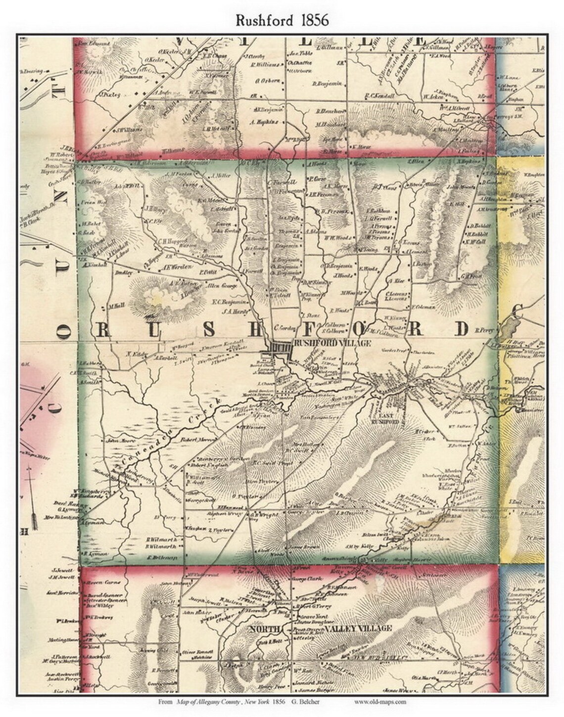 Rushford 1856 Old Town Map With Homeowner Names New York Etsy