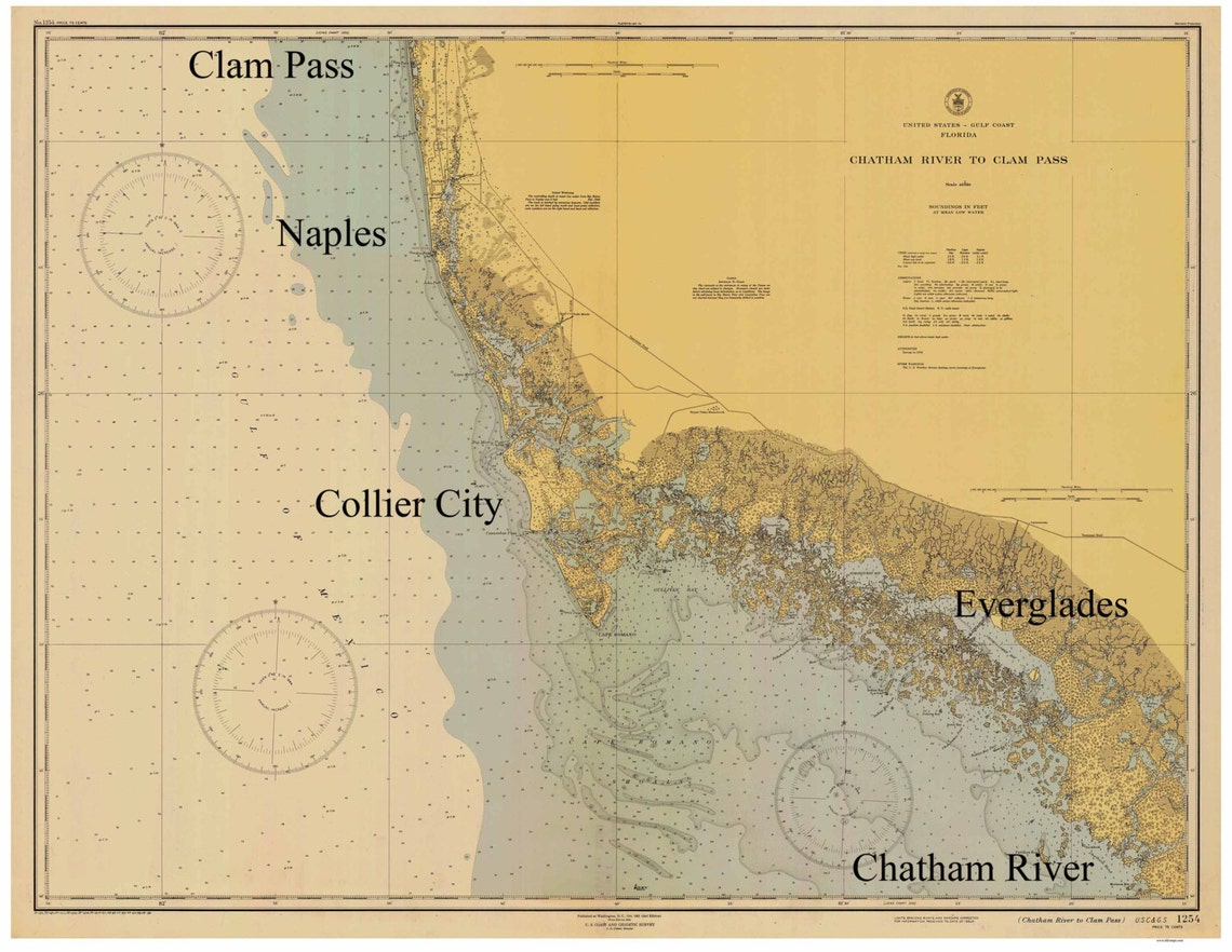 Chatham River to Clam Pass 1931 Florida Old Nautical Map Etsy