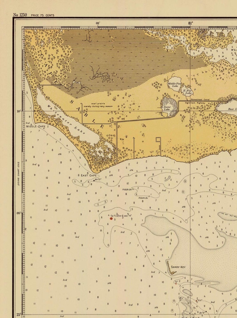Vaca Key Navigation Chart Florida Keys - Alligator Reef to Sombrero Key 1937 - Nautical Map Vaca ...