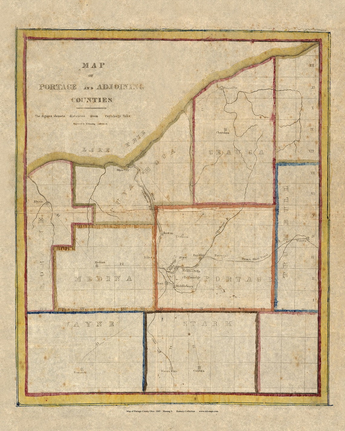 Portage County Old Map 1845 and Surroundings Ohio Reprint Etsy