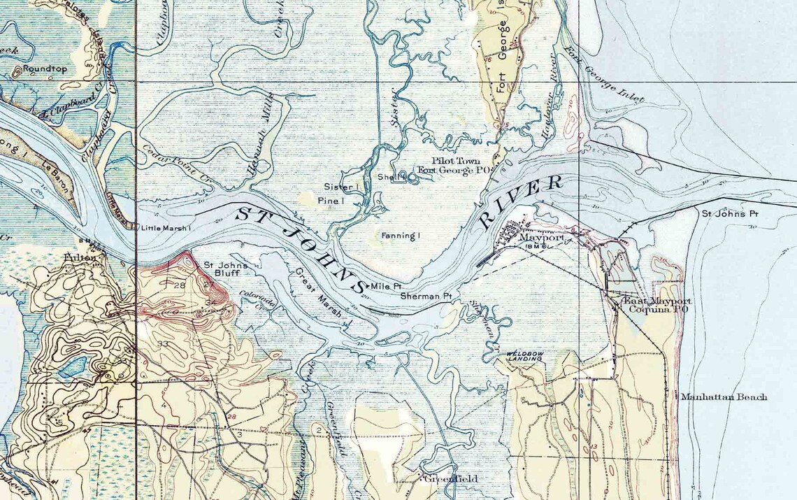 Jacksonville and the Shore 1918 Old Topo Map Florida A Etsy