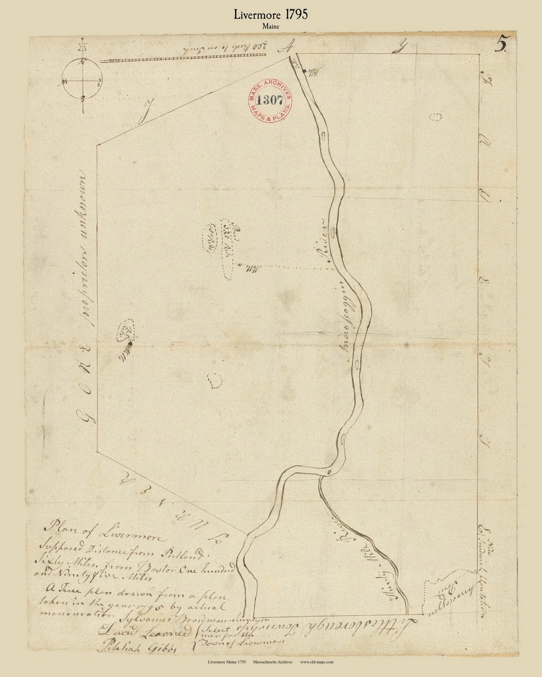 Livermore Maine 1795 Town Plan Old Roads Reprint Massachusetts Archives