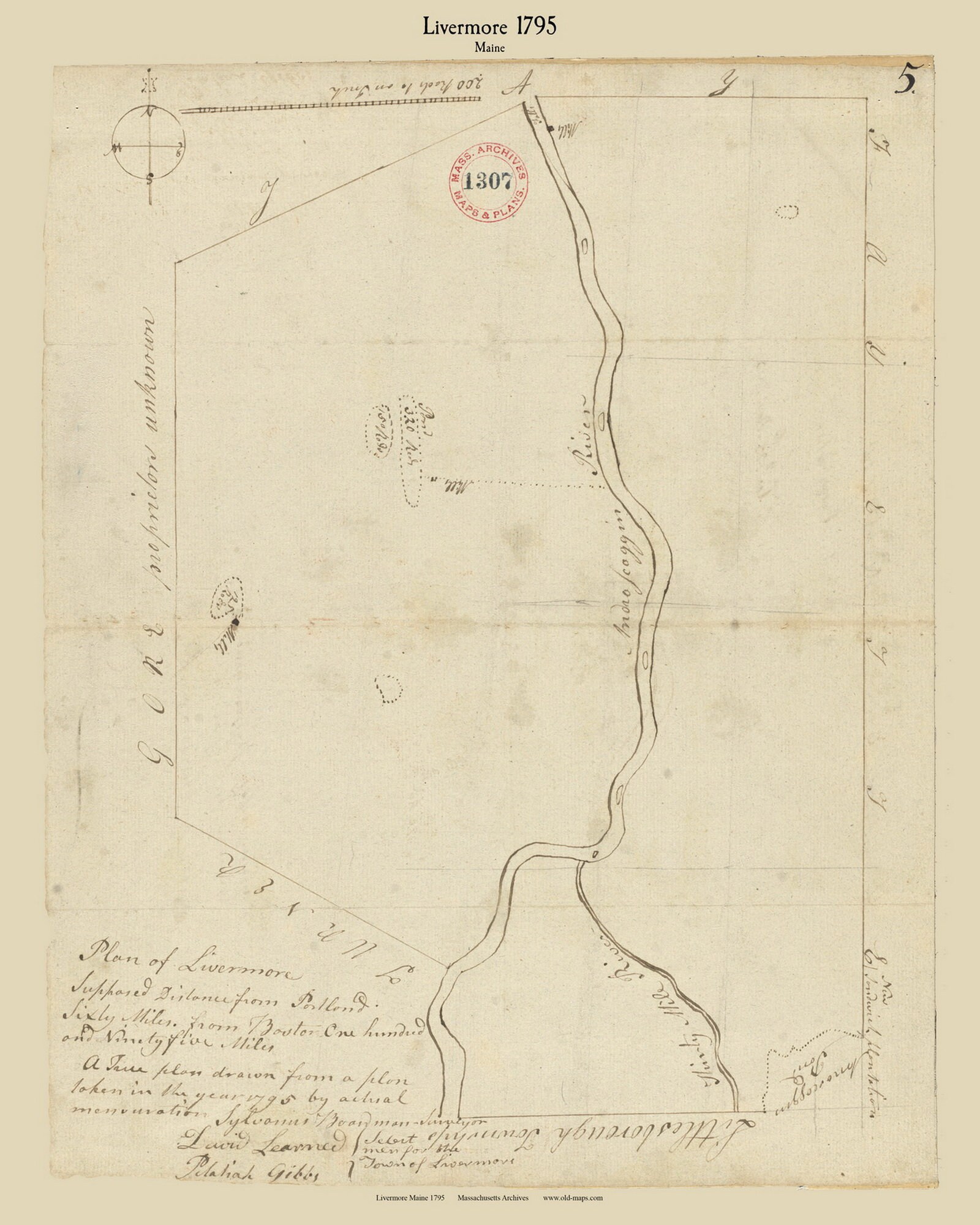 Livermore Maine 1795 Town Plan Old Roads Reprint Massachusetts Archives