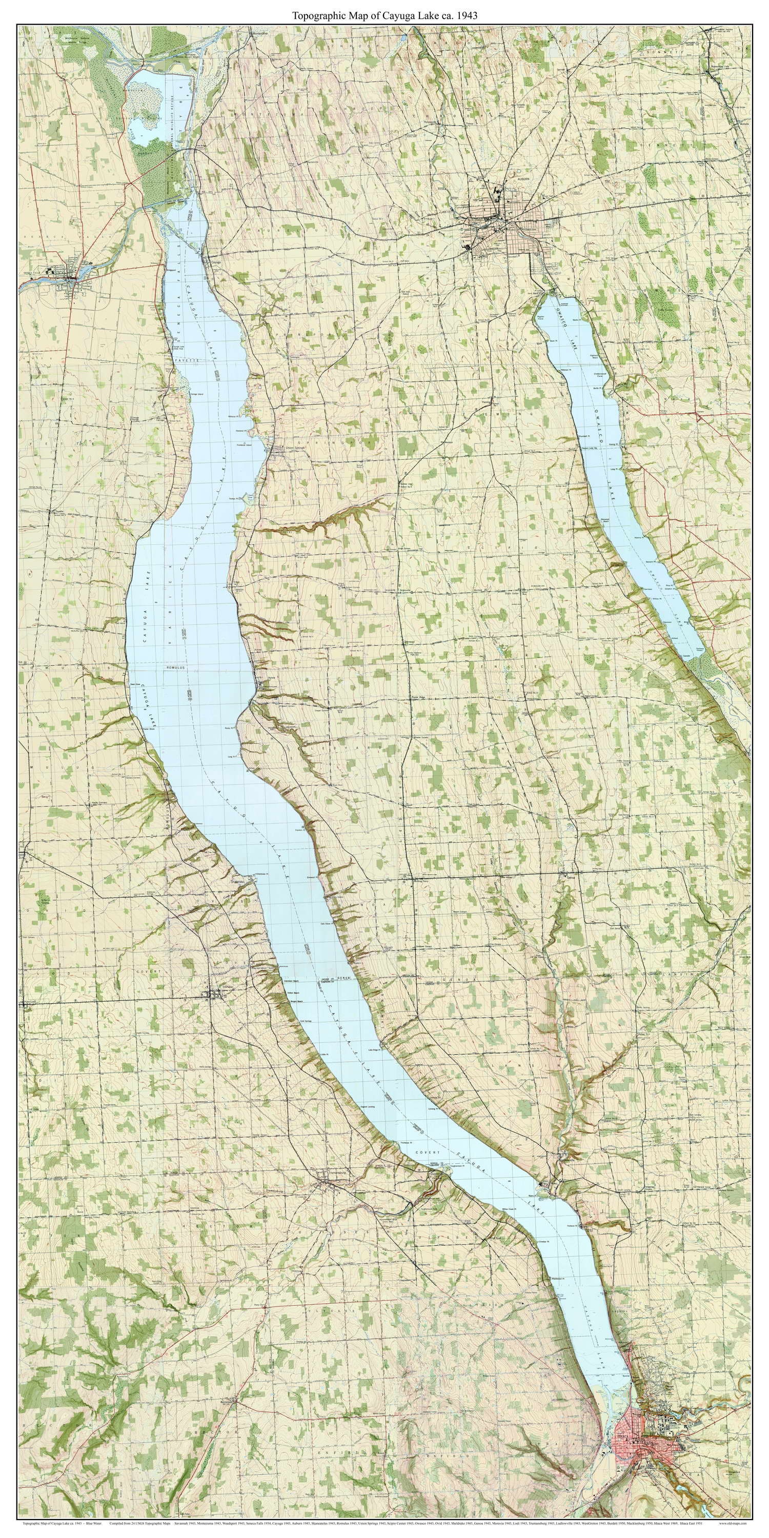 Cayuga Lake blue Water Ca. 1943 USGS Old Topographic Map Etsy UK
