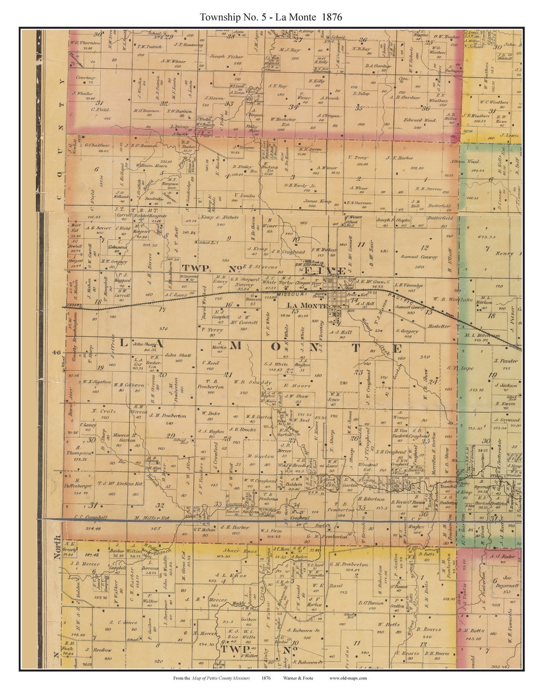 District 5 Lamonte 1876 Old Town Map With Homeowner Names Missouri