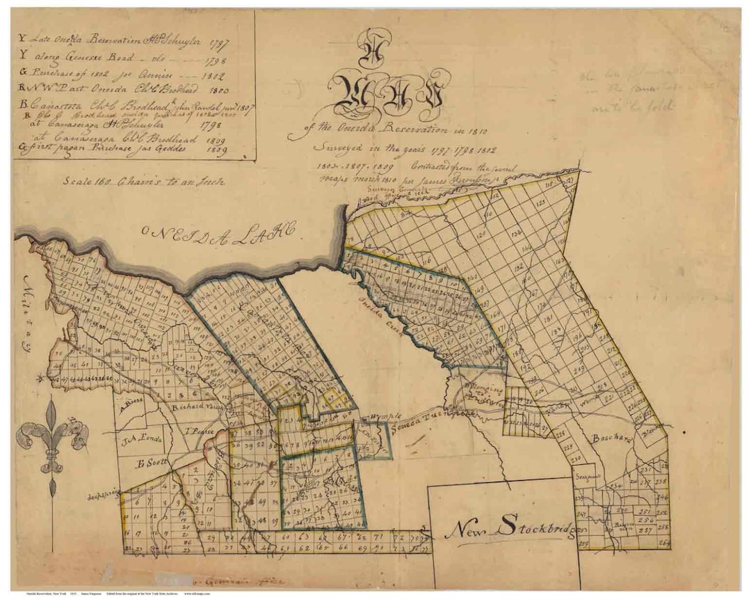 Oneida Reservation 1810 Map New York Old Lots Map Indian Reservation NY State Archives Etsy