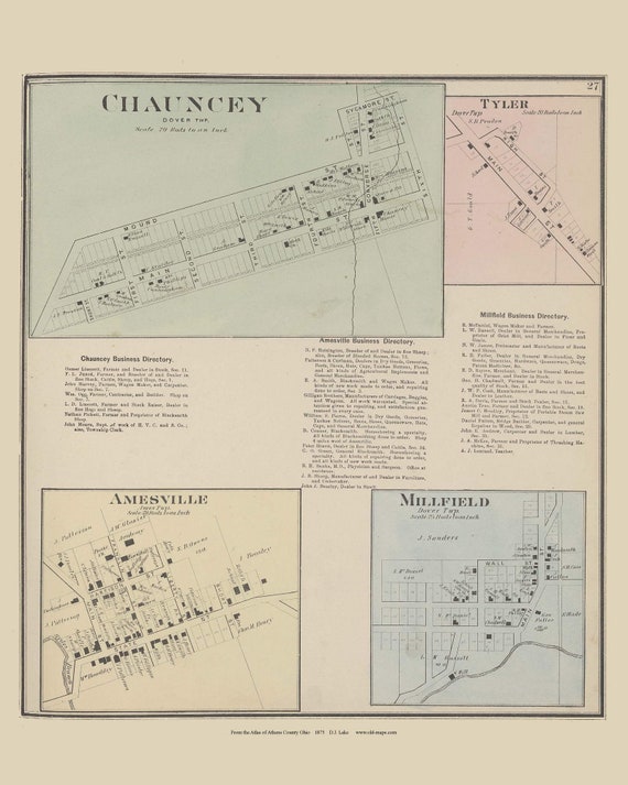 Chauncey 1875 Old Town Map Reprint Tyler Amesville Etsy