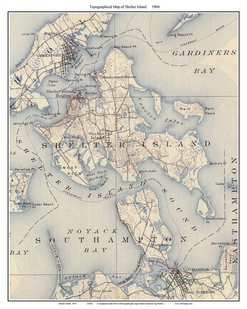 Shelter Island 1904 Long Island New York Map USGS Old Etsy