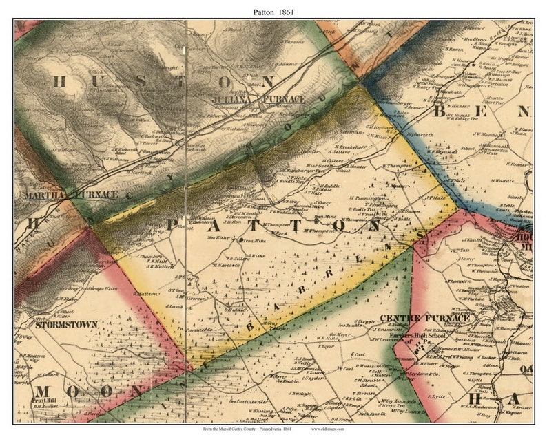 Patton 1861 Old Town Map With Homeowner Names Pennsylvania Etsy