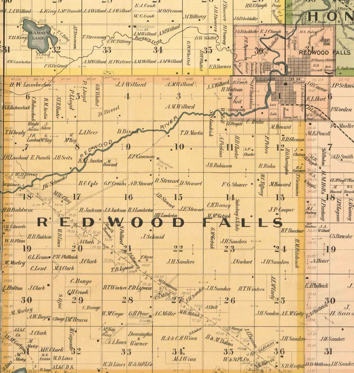 Redwood County Minnesota 1898 Old Wall Map Reprint With Etsy