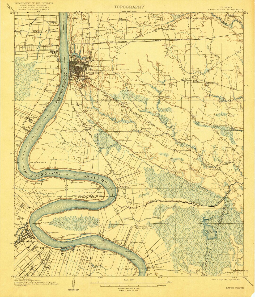 Baton Rouge 19081921 Old Topo Map Iberville Plaquemine Point St Gabriel