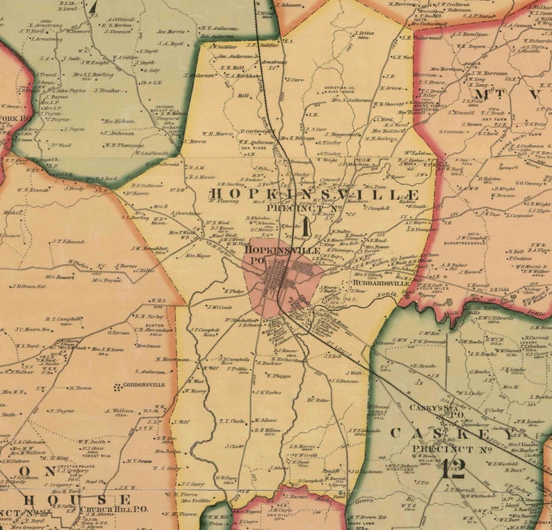 Christian County Kentucky 1878 Old Wall Map With Homeowner Etsy