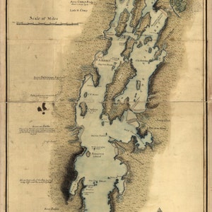 Lake Champlain 1765 Map by Collins - VT, NY Reprint