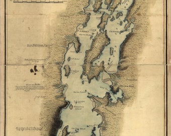 Lake Champlain 1765 Map by Collins - VT, NY Reprint