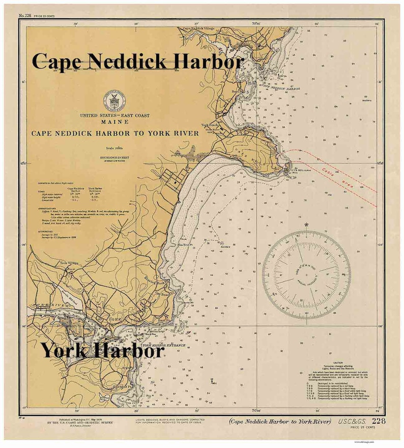 Cape Neddick to York River Maine 1935B Nautical Map Harbors 1 Etsy