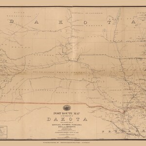 South Dakota - 1881 - Post Routes  Old State Map Reprint