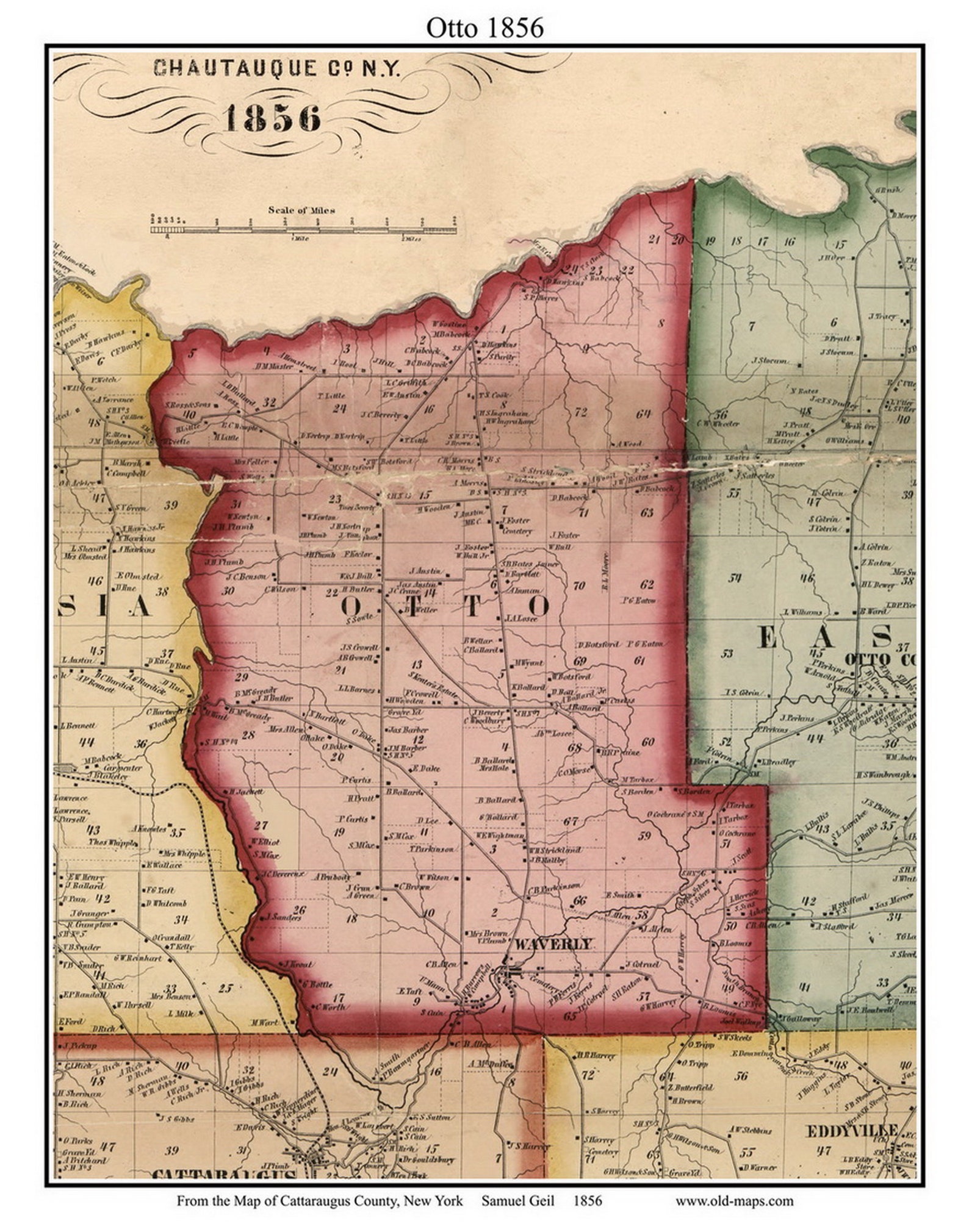 Otto New York 1856 Map Homeowners Names Waverly Cattaraugus Etsy