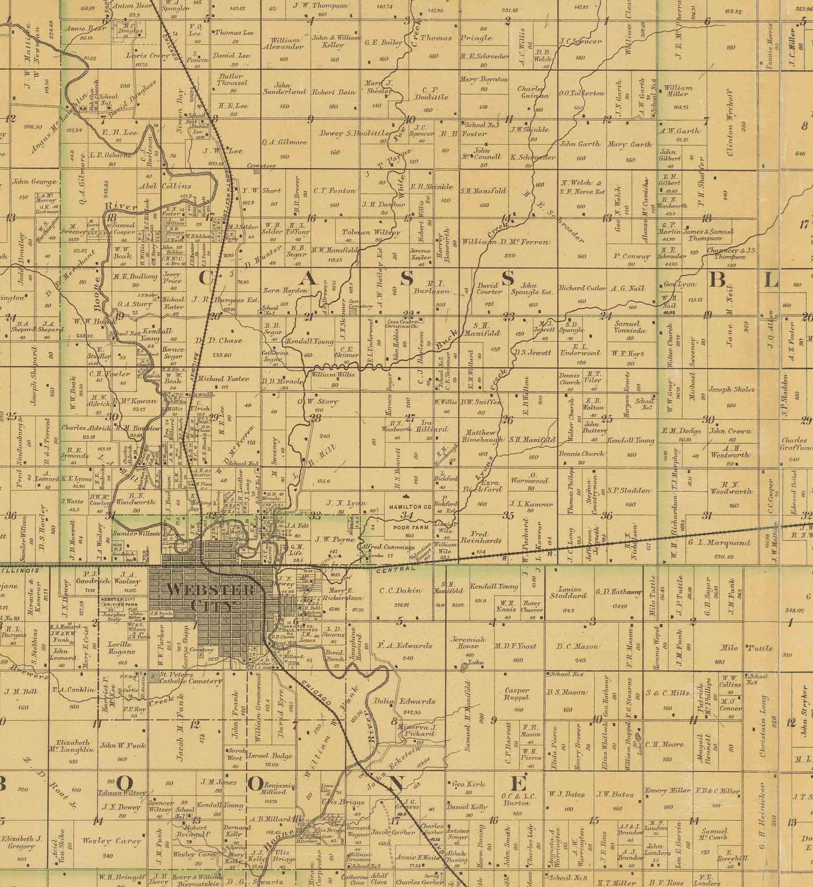 Hamilton County Iowa 1883 Old Wall Map With Landowner Names Etsy