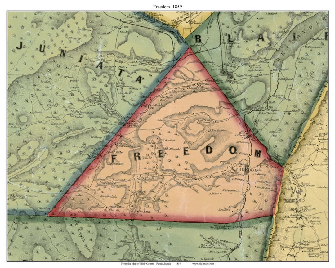 Freedom Township 1859 Old Town Map With Homeowner Names Pennsylvania