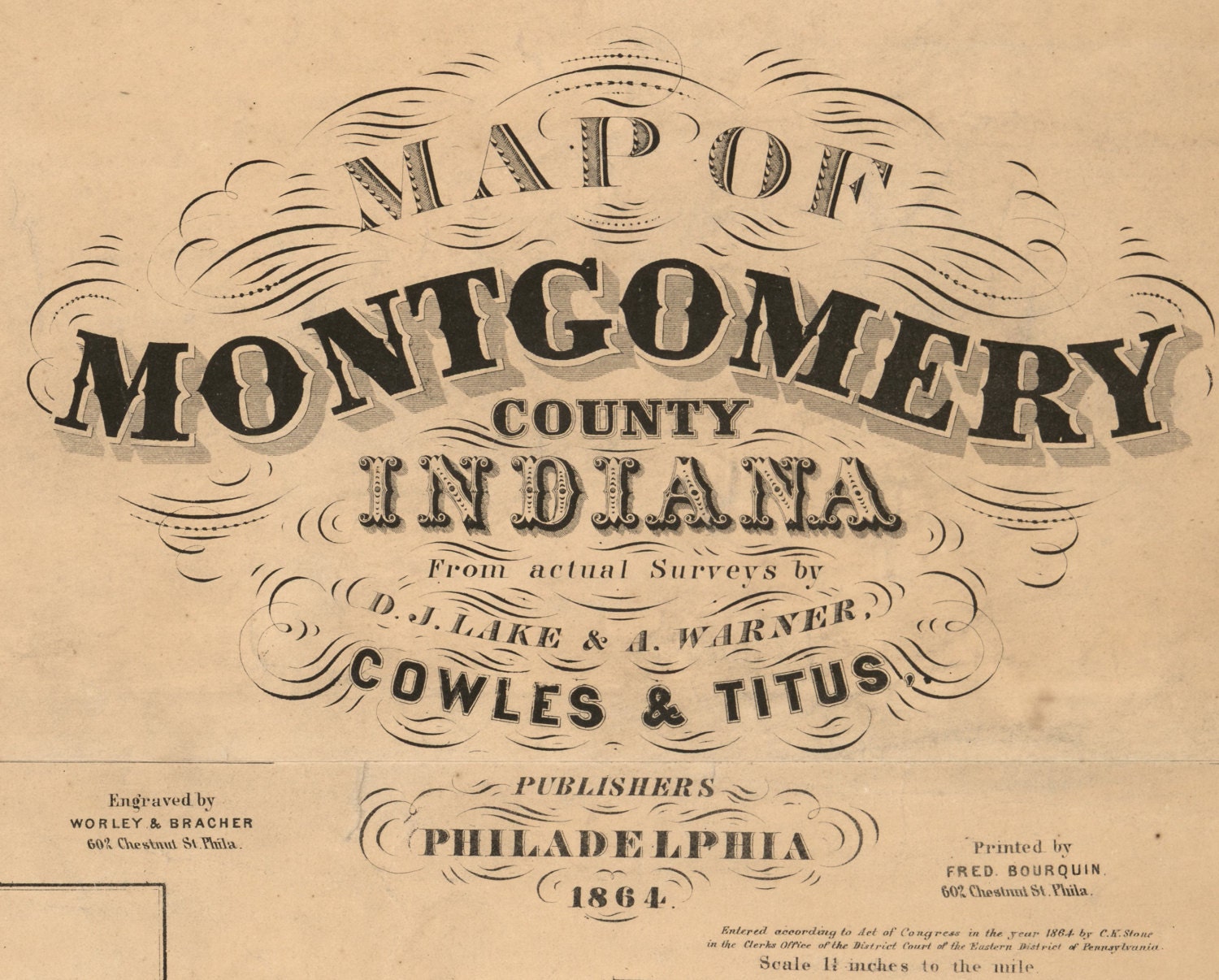 Montgomery County Indiana 1864 Old Wall Map Reprint With Etsy