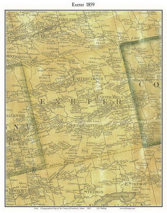 Exeter 1859 Old Town Map With Homeowner Names Maine Reprint | Etsy