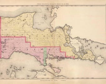 Mackinac and Chippewa Counties Michigan 1873 - MI Atlas 1873   #122-123