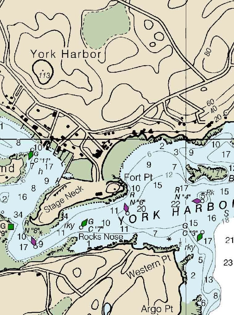 York Harbor Cape Neddick Harbor 2014 Old Map Nautical Maine Etsy