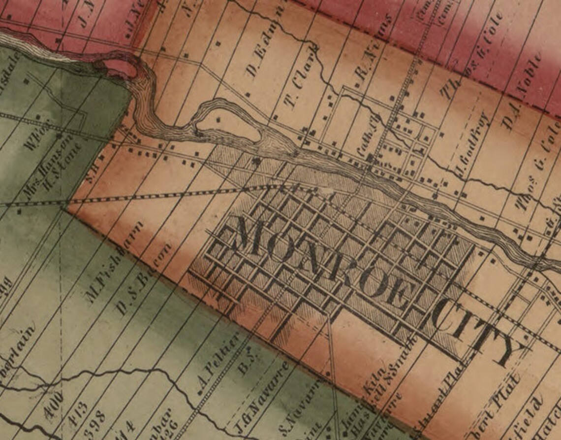 Monroe County Michigan 1859 Old Wall Map Reprint With Etsy