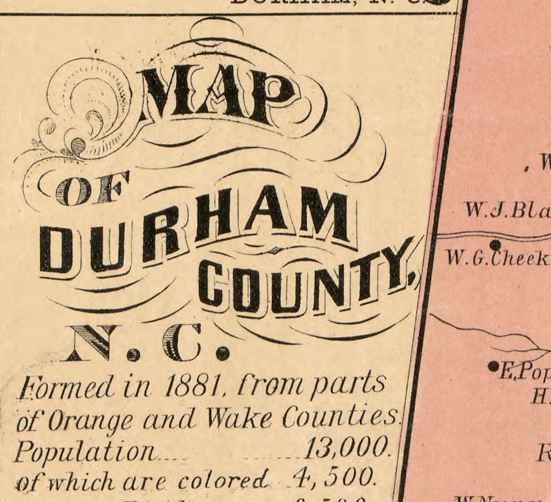 Durham County North Carolina 1887 Old Wall Map With Etsy