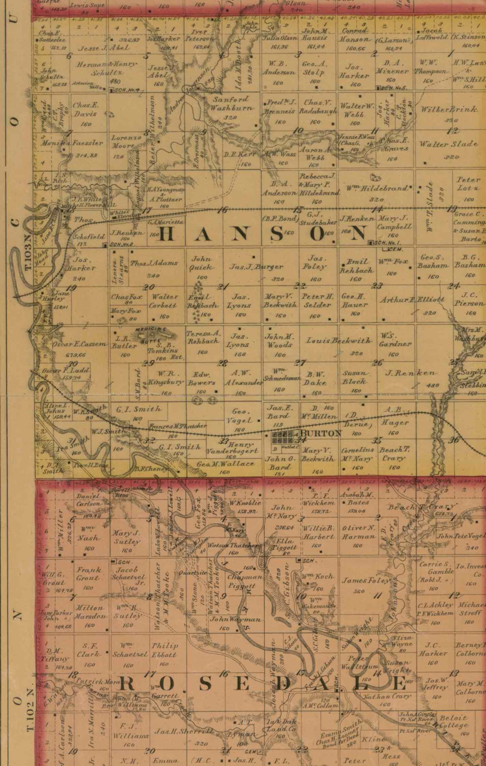 Hanson County South Dakota 1893 Old Wall Map With Landowner Etsy