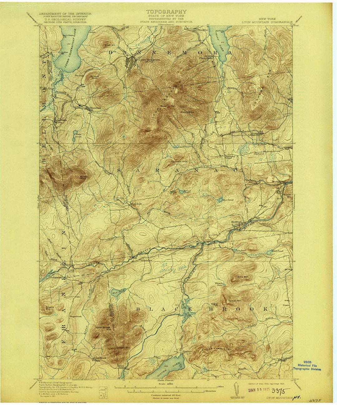 Lyon Mountain 1913 1921 Old Map Black Brook Saranac Upper Chateaugay