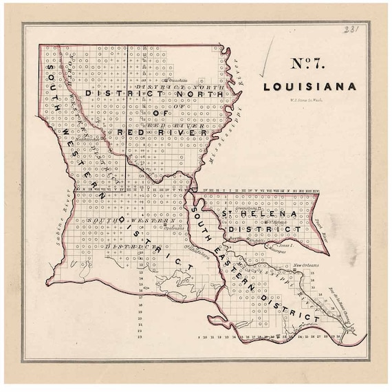 Louisiana Land Office Map 1843 Lots and Districts Old Map Etsy