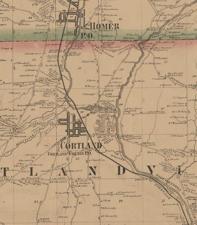 Chenango & Cortland Counties New York 1863 Wall Map Reprint Etsy