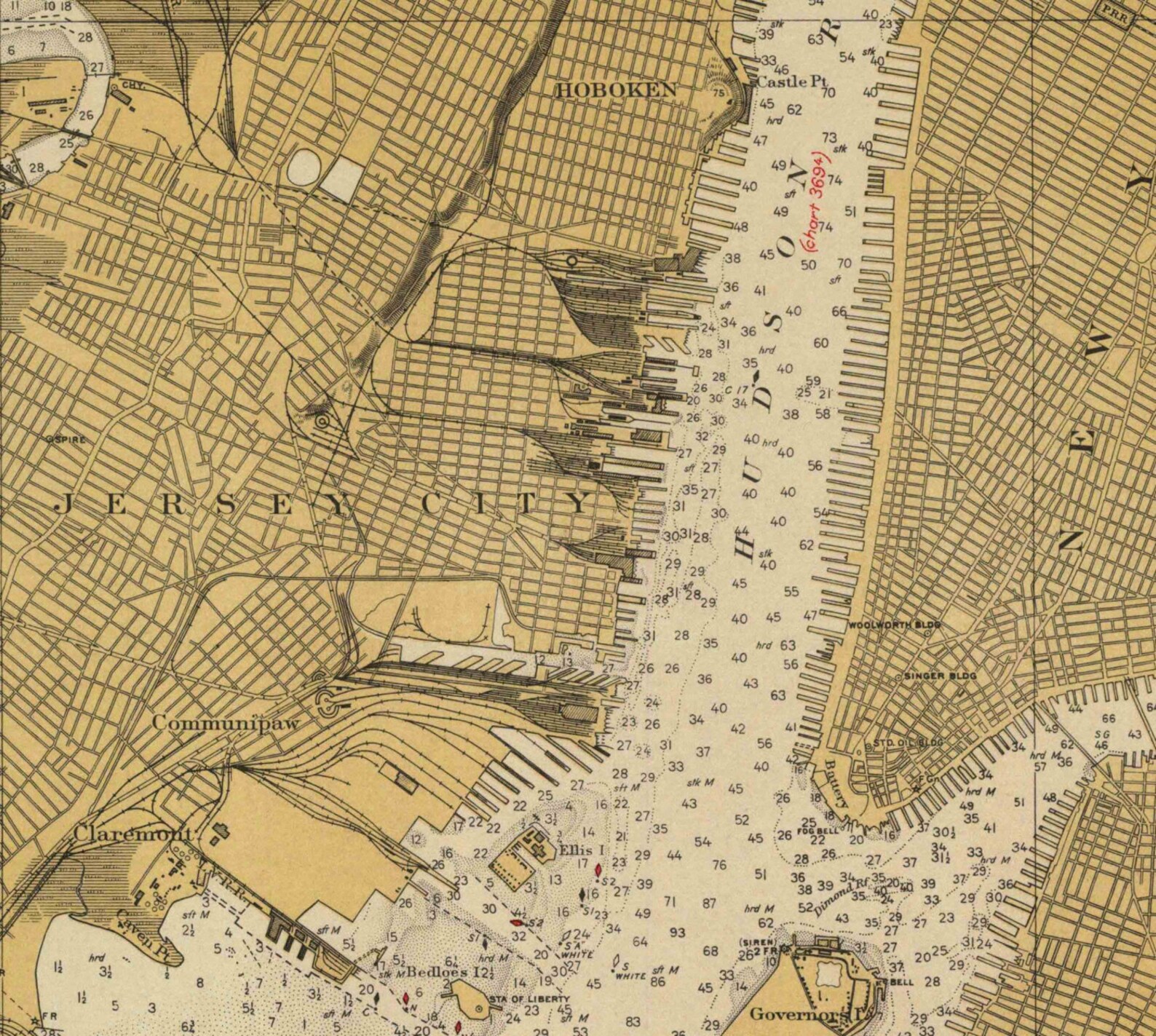 New York Harbor NY 1925 Nautical Map New York New Jersey Etsy