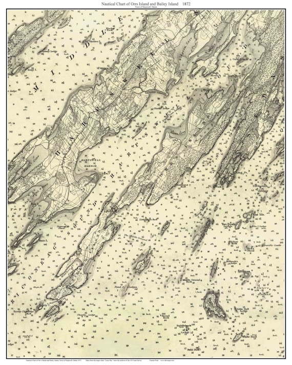 Orrs Island Maine Map Orrs Island & Bailey Island Maine 1872 Nautical Chart Harbors | Etsy
