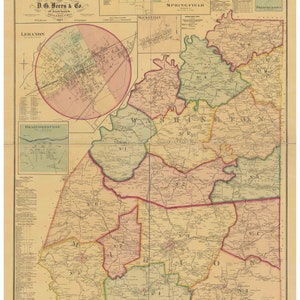 Marion & Washington Counties Kentucky 1877  - Old Wall Map  with Homeowner Names - Reprint
