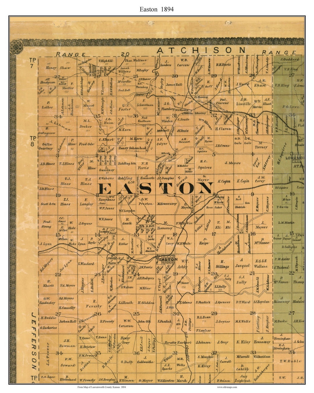 Easton 1894 Old Town Map With Homeowner Names Kansas Etsy