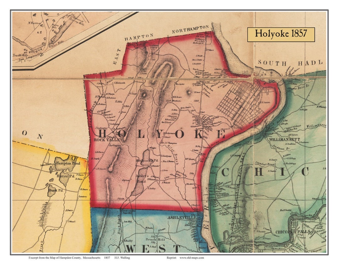 Holyoke 1857 Old Town Map With Homeowner Names Massachusetts Etsy