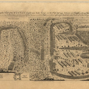 Lake George  1755 Battle Map - English, French, Indians - 1756 - Old Map Reprint USA 1768 Atlas 27