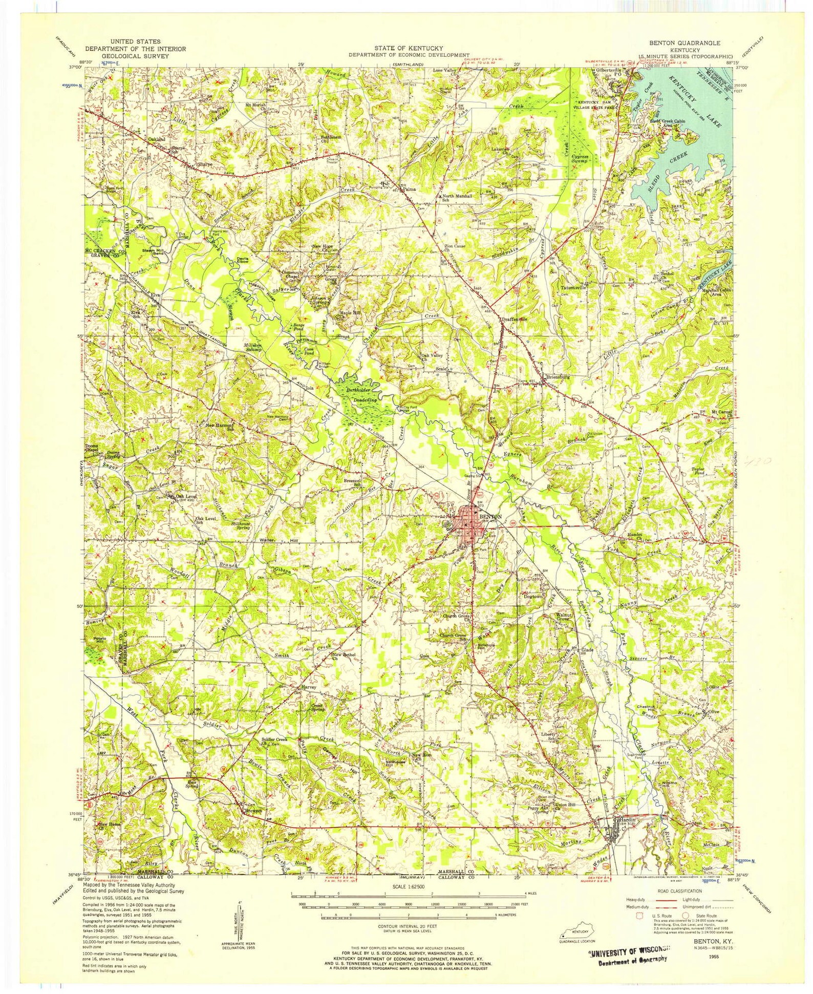 Benton 1955 1957 Old Topo Map Kentucky Lake Sledd Creek Etsy